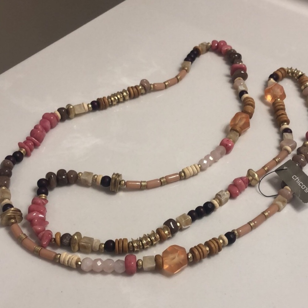 Chico’s NWT elegant Rose beaded long necklace